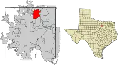 Lage von Keller im Tarrant County (links) und in Texas (rechts)